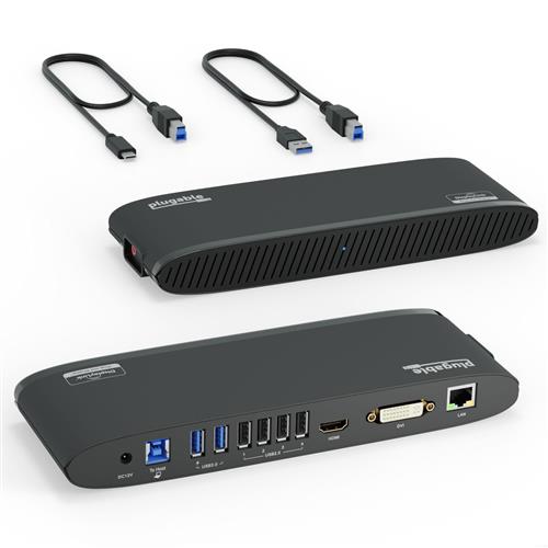 Plugable Technologies USB 3.0 Universal Laptop Docking Station for Windows and Mac (Dual Monitor: HDMI and DVI/HDMI/VGA Gigabit Ethernet Audio 6 USB Ports) - Horizontal