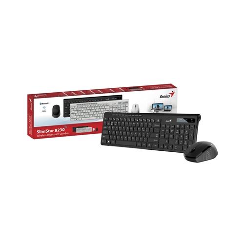Genius SlimStar 8230 Bluetooth 5.3 and 2.4GHz Wireless Keyboard and Mouse Set 12 Multimedia Function Keys Full Size UK Layout Optical Sensor Mouse 1200dpi Connect up to 3 devices simultaneously