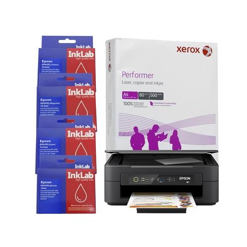 Epson Expression Home XP-2200 C11CK67401 Inkjet Printer Colour Wireless All-in-One InkLab 604 Epson Compatible Replacement Ink (1 of Yellow Magenta Cyan and Black) Single Ream of Xerox Performer A4 80GSM Office Paper