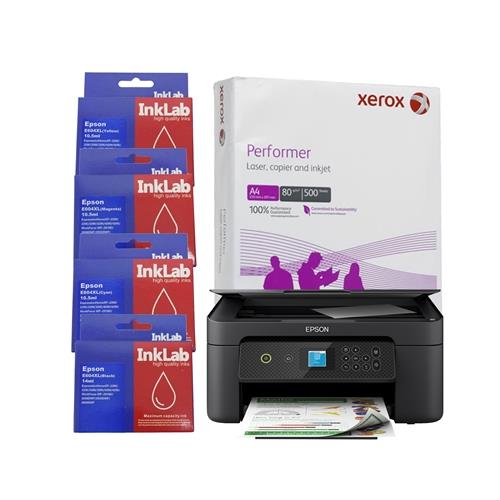 Epson Expression Home XP-3200 C11CK66401 Inkjet Multifunction Printer Colour Wireless All-in-One Duplex InkLab 604 Epson Compatible Replacement Ink (1 of Yellow Magenta Cyan and Black) Single Ream of Xerox Performer A4 80GSM Office Paper