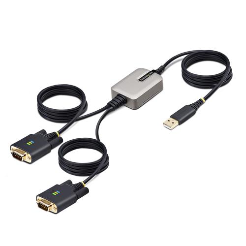 StarTech.com 13ft (4m) 2-Port USB to Serial Adapter Cable Interchangeable DB9 Screws/Nuts COM Retention USB-A to DB9 RS232 FTDI Level-4 ESD Protection Windows/macOS/ChromeOS/Linux - Rugged TPE Construction