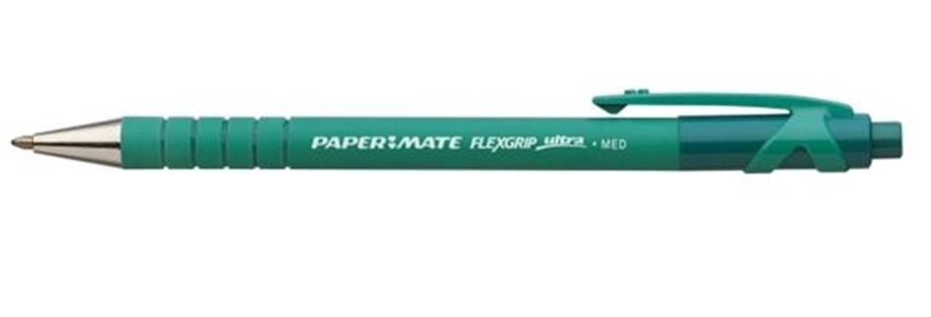 Papermate Flexgrip Ultra Green Clip-On Retractable Ballpoint Pen Medium 12 Pc(S)