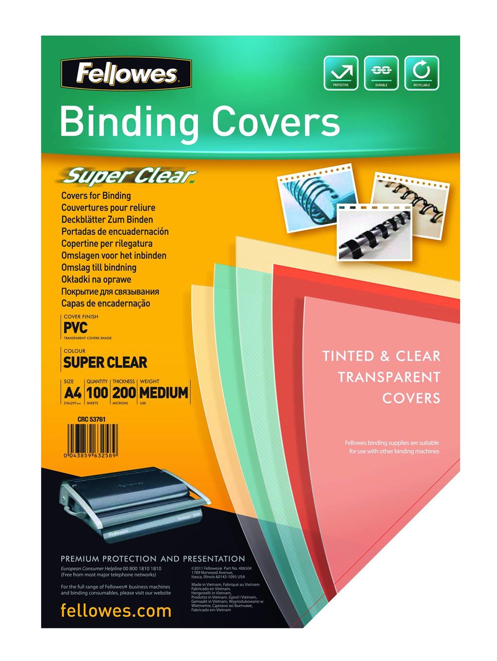Fellowes 5376001 Binding Cover A4 Pvc Transparent 100 Pc(S)