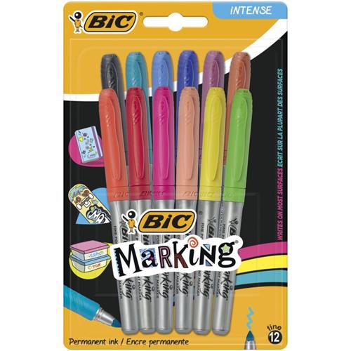 BIC Marking permanent marker Bullet tip Black Blue Light Blue Light Green Orange Peach Pink Red Turquoise Yellow 12 pc(s)