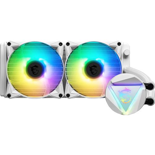 MSI MAG CORELIQUID 240R V2 WHITE Liquid CPU Cooler '240mm Radiator 2x 120mm ARGB PWM Fan ARGB lighting Center Supported Compatible with Intel and AMD Platforms Latest LGA 1700 ready'