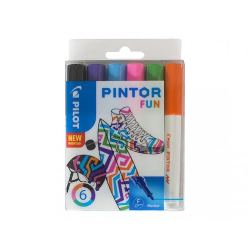 Pilot Pintor Fun marker 6 pc(s) Bullet tip Black Light Blue Lime Orange Pink Violet