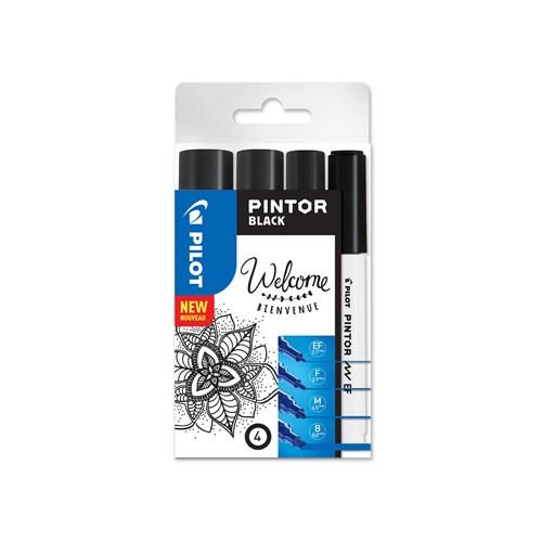 Pilot Pintor marker 4 pc(s) Brush/Fine tip Black