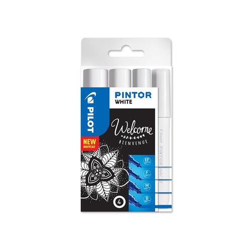 Pilot Pintor marker 4 pc(s) Brush/Fine tip White