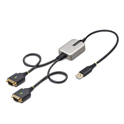 StarTech.com 2ft (60cm) 2-Port USB to Serial Adapter Cable Interchangeable DB9 Screws/Nuts COM Retention USB-A to DB9 RS232 FTDI Level-4 ESD Protection Windows/macOS/ChromeOS/Linux - Rugged TPE Construction