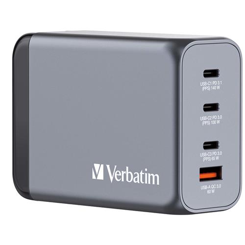 Verbatim GNC-240 GaN Charger 240W with 1 x USB-C 140W /1 x USB-C 100W / 1 x USB-C 65W / 1 x USB-A QC 3.0 (EU/UK/US)