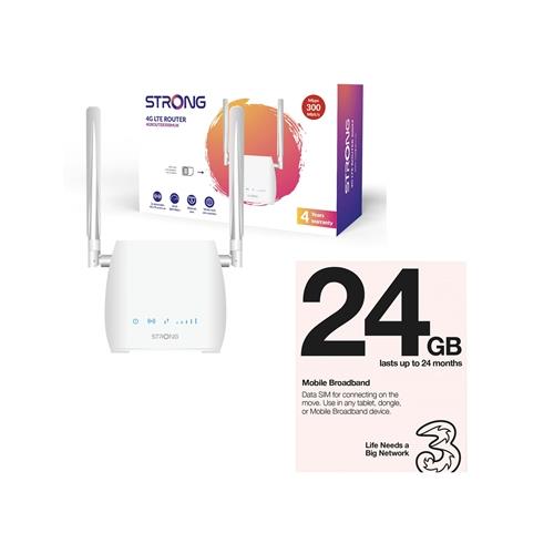 Strong 4GROUTER300MUK 4G LTE CAT4 Unlocked Mobile Broadband Wireless Router (Including 1 x Three 3G 4G &amp; 5G-Ready 24GB Prepaid Mobile Broadband Trio SIM Card)