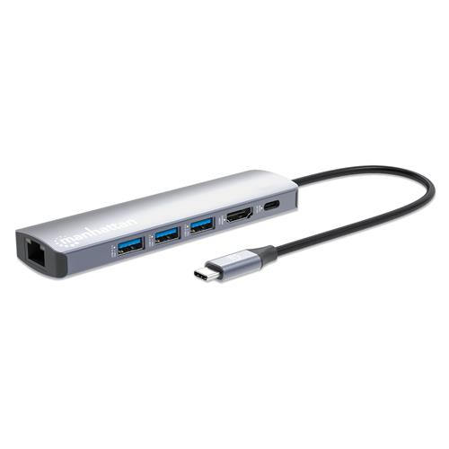 Manhattan USB-C Dock/Hub Ports (x6): Ethernet HDMI USB-A (x3) and USB-C With Power Delivery (100W) to USB-C Port (Note additional USB-C wall charger and USB-C cable needed) USB 3.2 Gen 1 All Ports can be used at the same time Universal for all