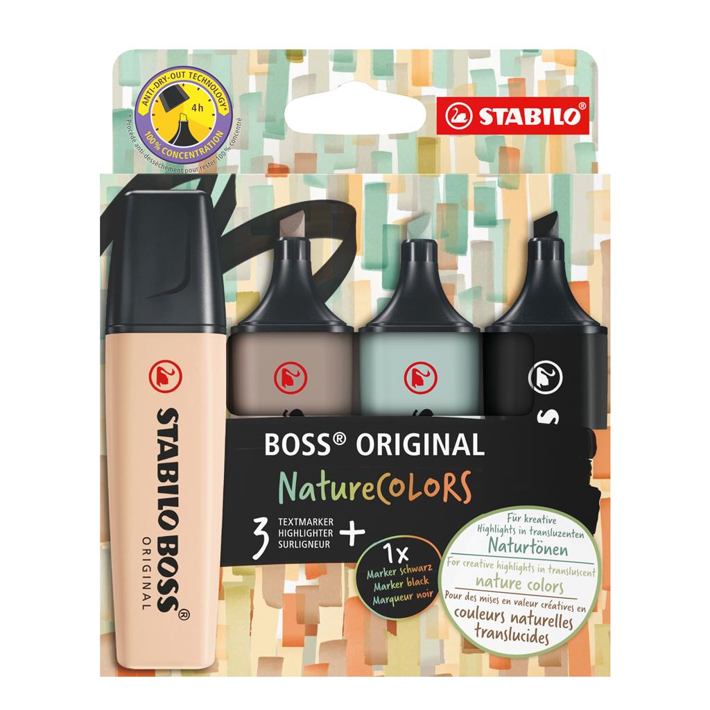 Stabilo Boss Original Naturecolors Marker 4 Pc(S) Chisel Tip Beige Black Green Light Grey
