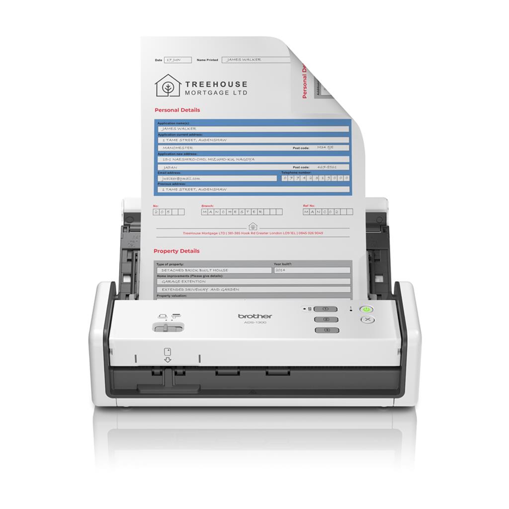 Brother ADS1300 Portable Document Scanner|20 Sheet Adf |Id Card Slot |Usb Type C |Ocr And Pdf Software Included | Uk Plug-image