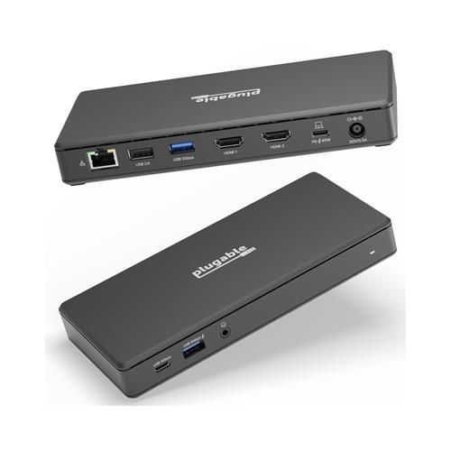 Plugable Technologies USB C Docking Station Dual Monitor 2 HDMI Ports Power Delivery Dock Dual 4K Monitor for Windows ChromeOS 1x USB-C 3x USB Ethernet and Audio - Driverless (UD-MSTH2)