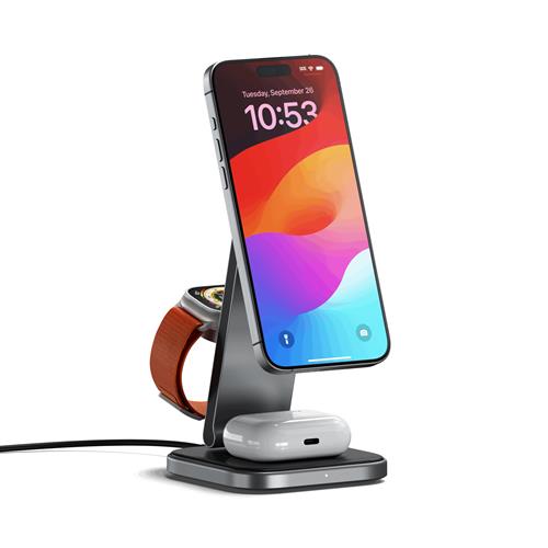 Satechi ST-Q31FM-EA mobile device charger Headphones Smartphone Smartwatch Grey Black USB Wireless charging Indoor