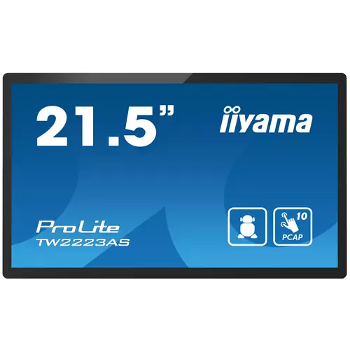 iiyama TW2223AS-B2 Signage Display Interactive flat panel 54.6 cm (21.5") Wi-Fi 345 cd/m Full HD Black Touchscreen Built-in processor Android 24/7