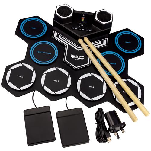 RockJam Roll Up Bluetooth Drum Kit with Built-in Battery & Drumsticks