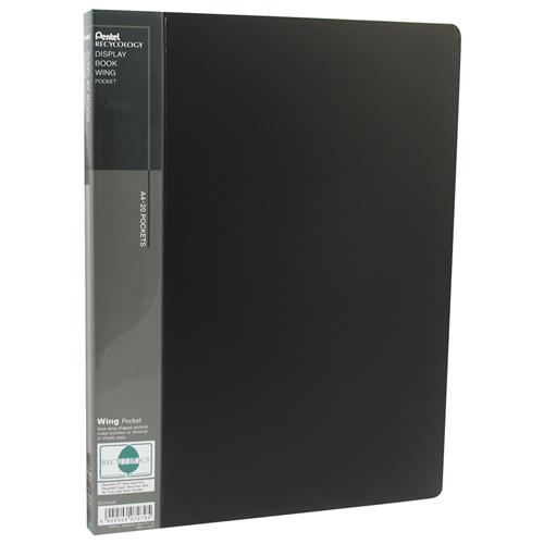 Pentel Recycology A4 Display Book 20 Pocket with Front Pocket Black - DCF442AI