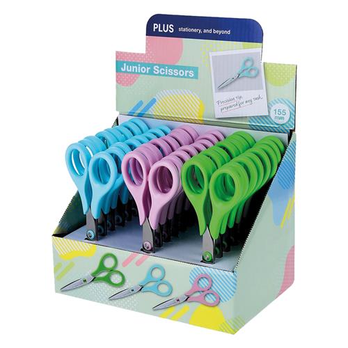 Plus By Pentel Junior Scissors Display Pack Stainless Steel 155mm Assorted Pastel Colours (Pack 24) 35416