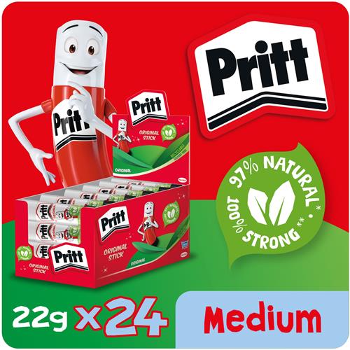 Pritt Original Glue Stick Sustainable Long Lasting Strong Adhesive Solvent Free Value Pack 22g (Pack 24) - 1564150
