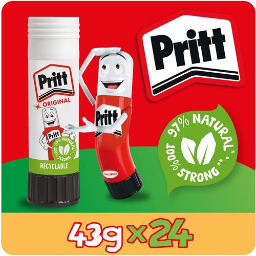 Pritt Original Glue Stick Sustainable Long Lasting Strong Adhesive Solvent Free Value Pack 43g (Pack 24) - 1564148