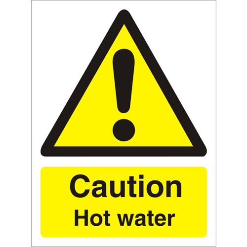 Seco Warning Safety Sign Caution Hot Water Semi Rigid Plastic 50 x 75mm (Pack 5) - W0189SRP50X75 P5