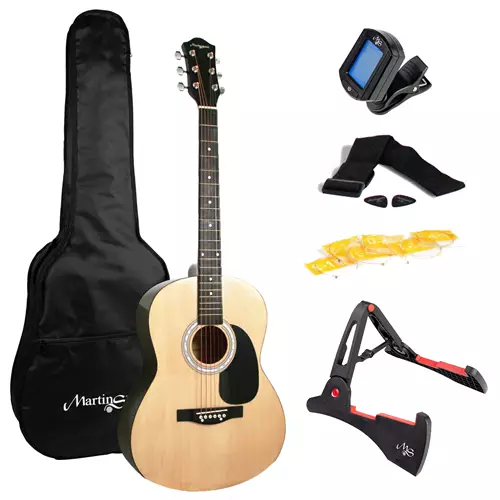 Martin Smith Full-Size Acoustic Guitar Kit with Stand Tuner Bag Strap Plectrums Spare Strings & Lessons