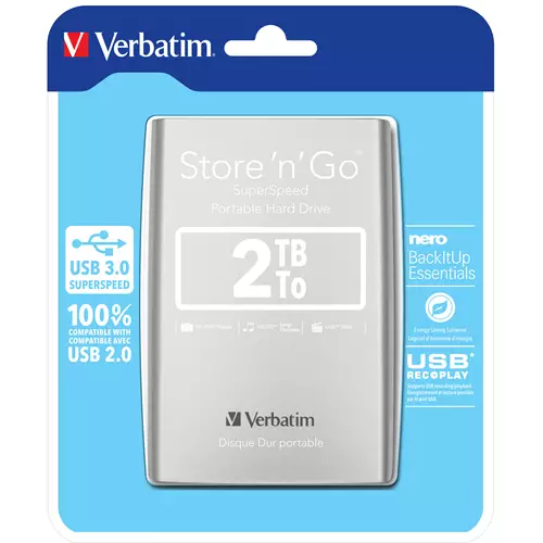 Verbatim Store 'n' Go USB 3.0 Portable Hard Drive 2TB Silver