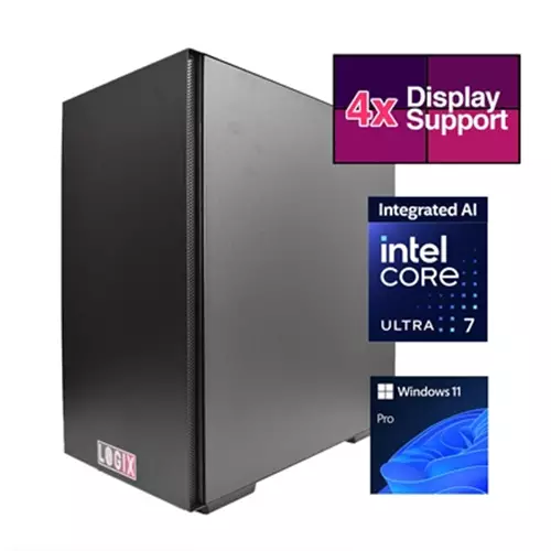 LOGIX Intel Core Ultra 7 AI Powered 20 Core 3.90GHz (5.50GHz Boost) NPU with 13 TOPS 32GB Kingston DDR5 Memory 1TB Kingston NVMe Gigabyte RTX 4060 8GB 4xMonitor 2 x 2.5GB LAN Windows 11 Pro