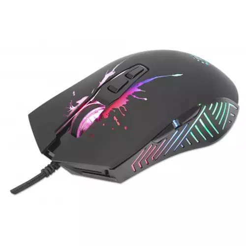Manhattan Gaming Mouse with LEDs Wired Seven Button Scroll Wheel 7200dpi Black with LED lighting Three Year Warranty