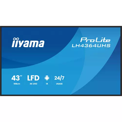 iiyama LH4364UHS-B1AG Signage Display Digital signage flat panel 109.2 cm (43") LED Wi-Fi 500 cd/m 4K Ultra HD Black Built-in processor Android 24/7