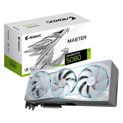 GIGABYTE AORUS GeForce RTX 5080 MASTER ICE 16G Graphics Card - 16GB GDDR7 256bit PCI-E 5.0 2805MHz Core Clock 3 x DP 2.1a 1 x HDMI 2.1b NVIDIA DLSS 4 GV-N5080AORUSM ICE-16GD