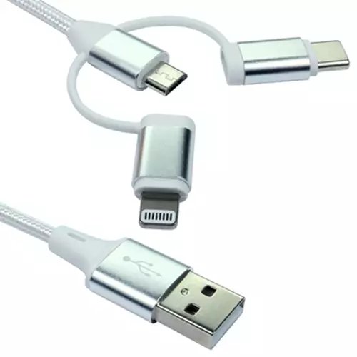 NEWlink 1.2m 3-in-1 USB Charging Cable USB-A To USB Micro USB-A To USB-C USB-A to Lightning - White