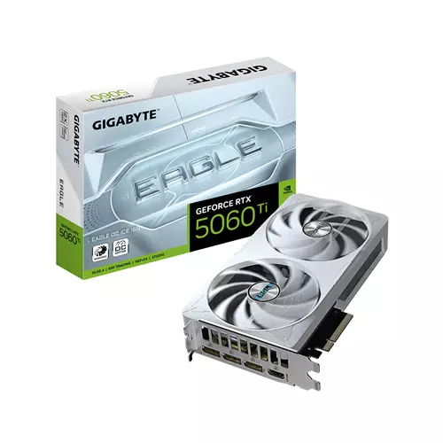 GIGABYTE GeForce RTX 5060 Ti EAGLE OC ICE 16G Graphics Card - 16GB GDDR7 128bit PCI-E 5.0 2617MHz Core Clock 3 x DisplayPort 1 x HDMI GV-N506TEAGLEOC ICE-16GD GeForce RTX 5060 Ti 16 GB GDDR7 128 bit 7680 x 4320 pixels PCI Express x16 5.0