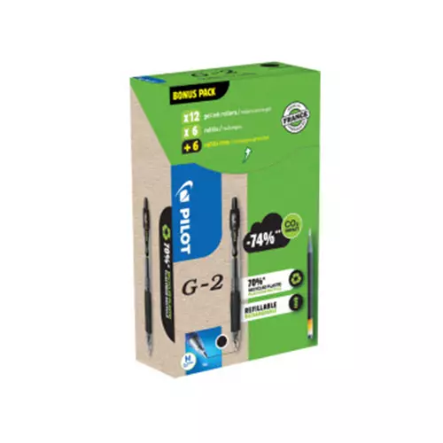 Pilot G-2 GREEN PACK Medium Retractable gel pen Black 12 pc(s)