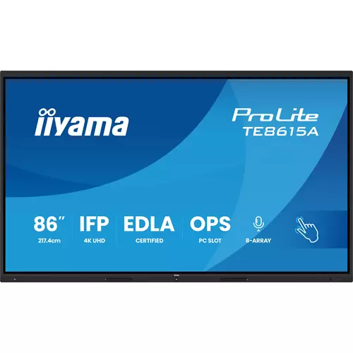 iiyama TE8615A-B1AG Signage Display Interactive flat panel 2.17 m (85.6") Wi-Fi 550 cd/m 4K Ultra HD Black Touchscreen Built-in processor Android