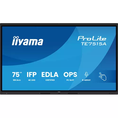 iiyama TE7515A-B1AG Signage Display Interactive flat panel 190.5 cm (75") Wi-Fi 550 cd/m 4K Ultra HD Black Touchscreen Built-in processor Android