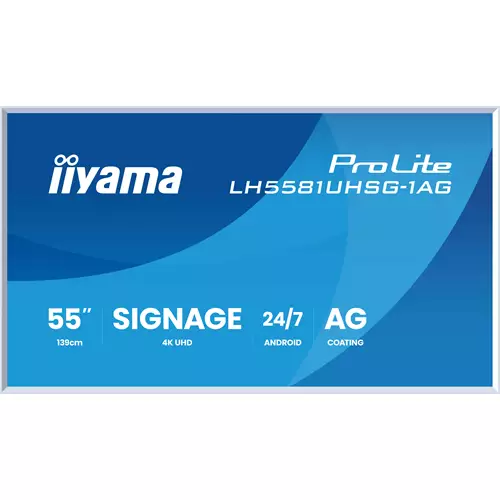 iiyama LH6581UHSG-1AG Signage Display Digital signage flat panel 163.8 cm (64.5") Wi-Fi 500 cd/m 4K Ultra HD White Built-in processor Android 24/7