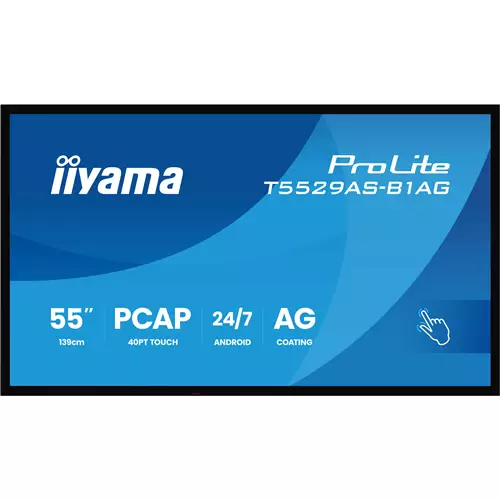 iiyama T5529AS-B1AG Signage Display Kiosk design 138.7 cm (54.6") LED Wi-Fi 450 cd/m 4K Ultra HD Black Touchscreen Built-in processor Android 24/7