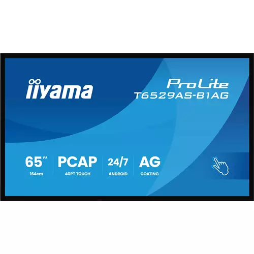 iiyama T6529AS-B1AG Signage Display Kiosk design 163.8 cm (64.5") LED Wi-Fi 420 cd/m 4K Ultra HD Black Touchscreen Built-in processor Android 24/7