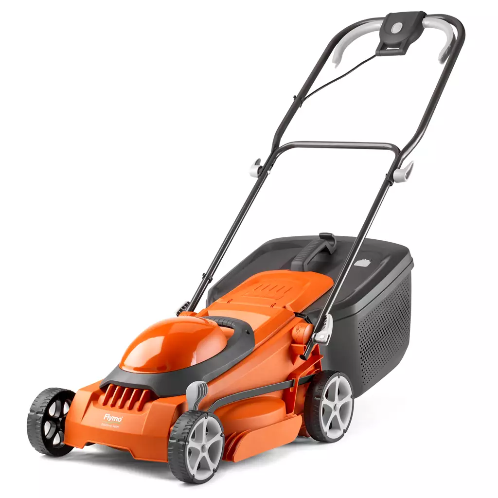 Flymo EasiStore 380R Electric Rotary Lawn Mower - 38 cm Cutting Width, 45 Litre Grass Box, Close Edge Cutting, Rear Roller, Central Height Adjust, Space Saving Storage Features