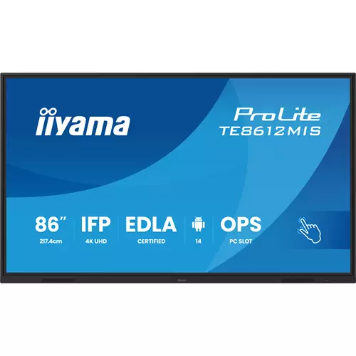 iiyama TE8612MIS-B4AG Signage Display Kiosk design 2.17 m (85.6") LCD Wi-Fi 400 cd/m 4K Ultra HD Black Touchscreen Built-in processor Android 24/7