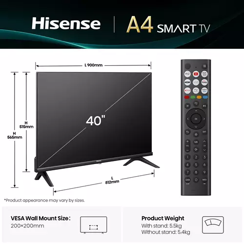 Hisense 40" A4QTUK FHD LED TV with Freely