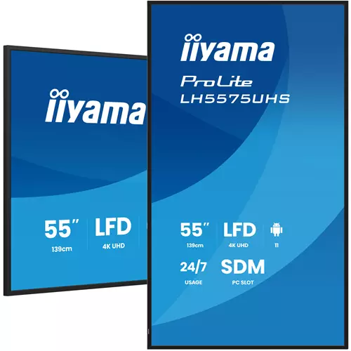 iiyama LH5575UHS-B2AG Signage Display Digital signage flat panel 138.7 cm (54.6") LCD Wi-Fi 500 cd/m 4K Ultra HD Black Built-in processor Android 11 24/7