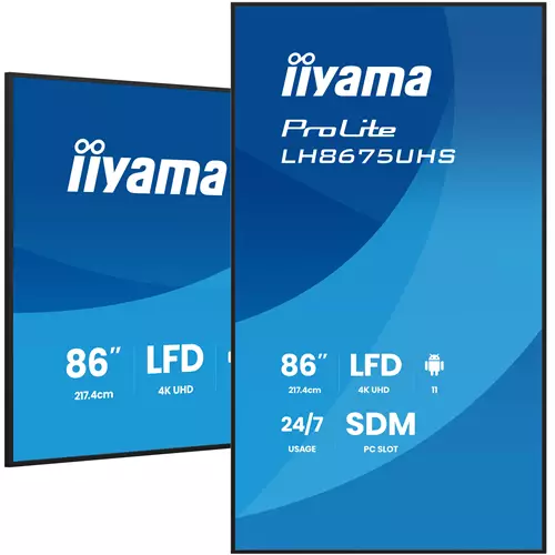 iiyama LH8675UHS-B2AG Signage Display Digital signage flat panel 2.17 m (85.6") LCD Wi-Fi 500 cd/m 4K Ultra HD Black Built-in processor Android 11 24/7
