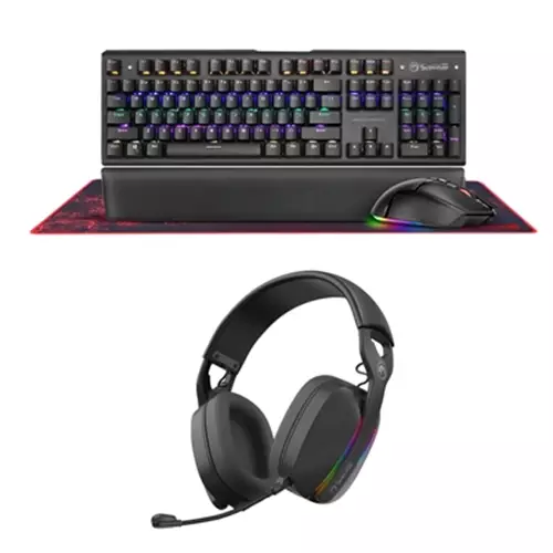Marvo Scorpion Cm420-Uk Rgb Mechanical Keyboard Mouse And Mouse Pad With Hg9086w Bluetooth And Wired Tri-Mode Connection Rgb Stereo Gaming Headphones