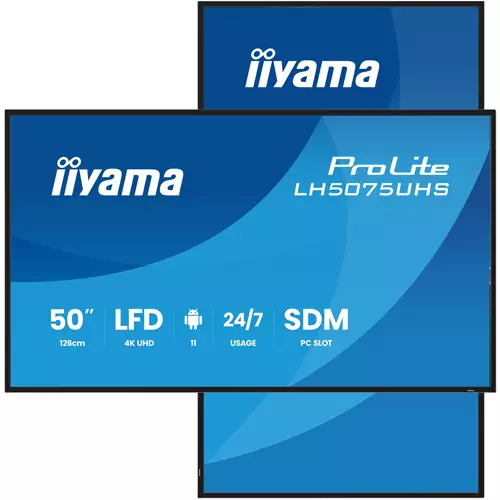 iiyama LH5075UHS-B2AG Signage Display Digital signage flat panel 125.7 cm (49.5") LCD Wi-Fi 500 cd/m 4K Ultra HD Black Built-in processor Android 24/7