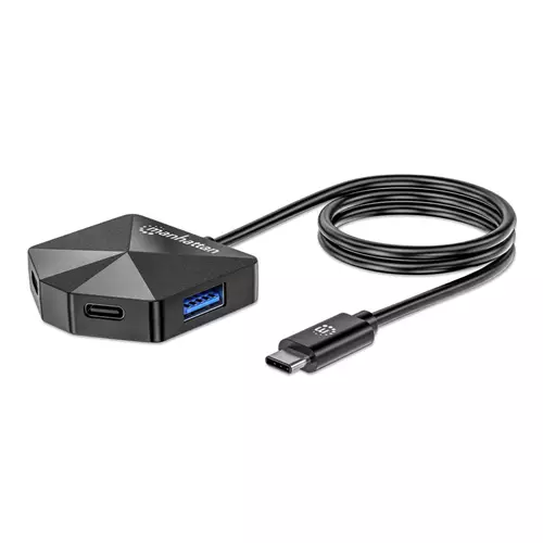 Manhattan USB-C & USB-A Combo Dock/Hub Ports (4): USB-A (x2) and USB-C (x2) 5 Gbps (USB 3.2 Gen1 aka USB 3.0) Angled Shape for Easy Port Access External Power Supply Not Needed Universal for all devices SuperSpeed USB Black Three Year Warrant
