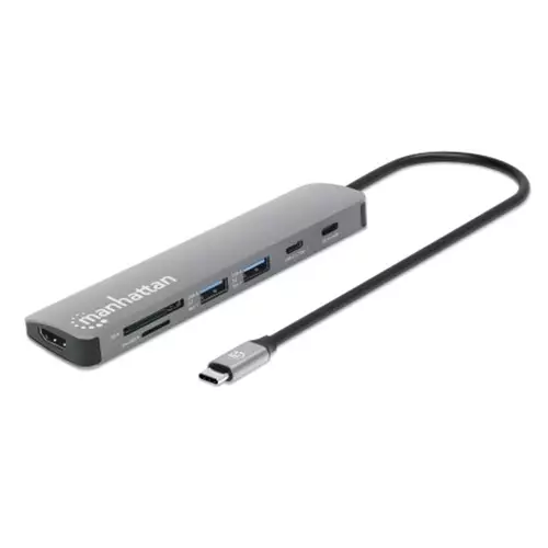 Manhattan USB-C Dock/Hub with Card Reader Ports (x5): HDMI USB-A (x2) and USB-C (x2) With Power Delivery (100W) to USB-C Port (Note additional USB-C wall charger and USB-C cable needed)UniversalUSB 3.2 Gen 1 (aka USB 3.0)All Ports can be used a